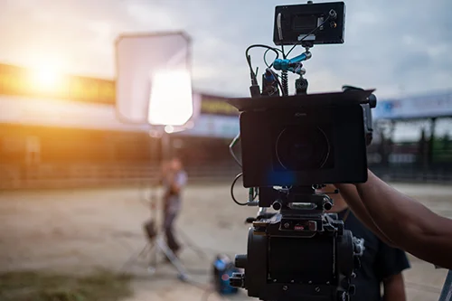 Lighting setup on location shoot with V-mount LED