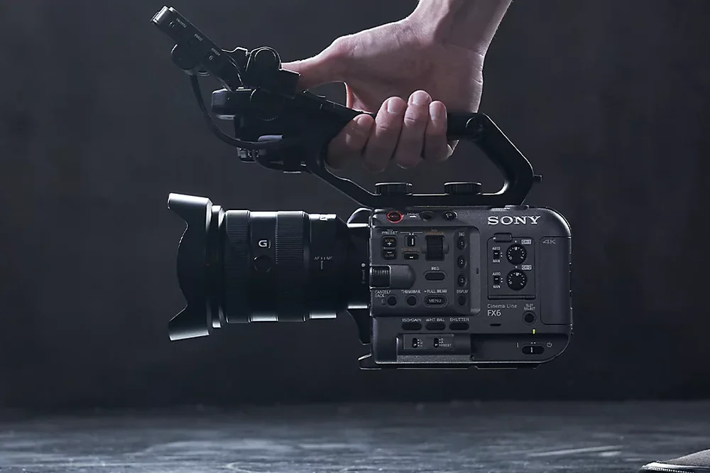Shot of FX6 rigged for handheld or documentary use.